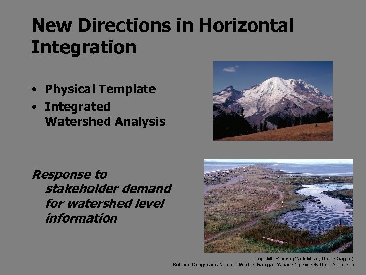 New Directions in Horizontal Integration • Physical Template • Integrated Watershed Analysis Response to