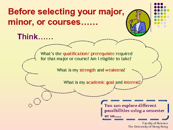 Before selecting your major, minor, or courses…… Think…… What’s the qualification/ prerequisite required for