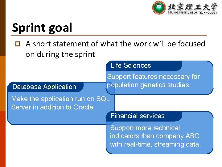 Sprint goal p A short statement of what the work will be focused on