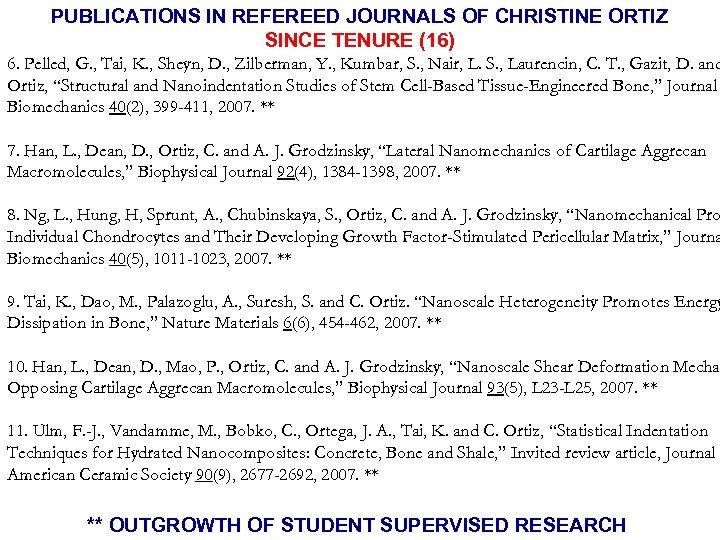 PUBLICATIONS IN REFEREED JOURNALS OF CHRISTINE ORTIZ SINCE TENURE (16) 6. Pelled, G. ,