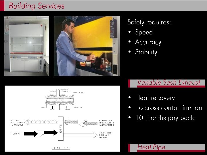 Building Services Safety requires: • Speed • Accuracy • Stability Variable Sash Exhaust •