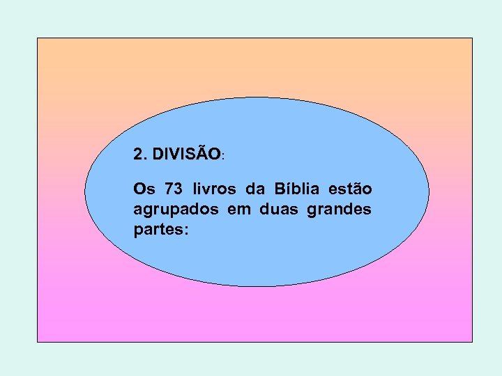 2. DIVISÃO: Os 73 livros da Bíblia estão agrupados em duas grandes partes: 