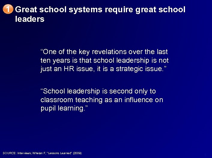 1 Great school systems require great school leaders “One of the key revelations over
