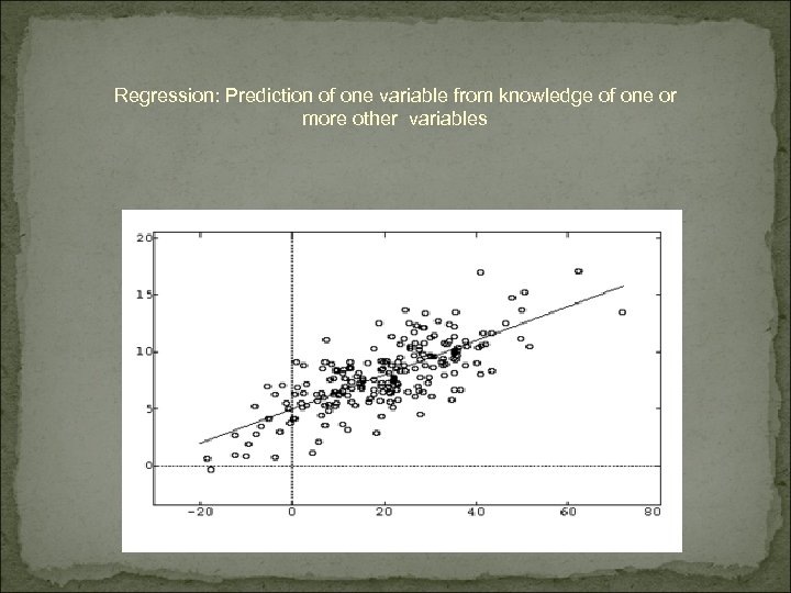 Regression: Prediction of one variable from knowledge of one or more other variables 