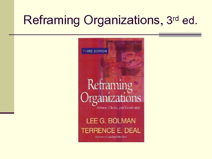 Reframing Organizations, 3 rd ed. 