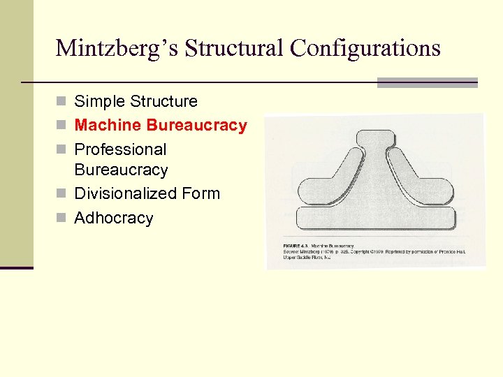 Mintzberg’s Structural Configurations n Simple Structure n Machine Bureaucracy n Professional Bureaucracy n Divisionalized
