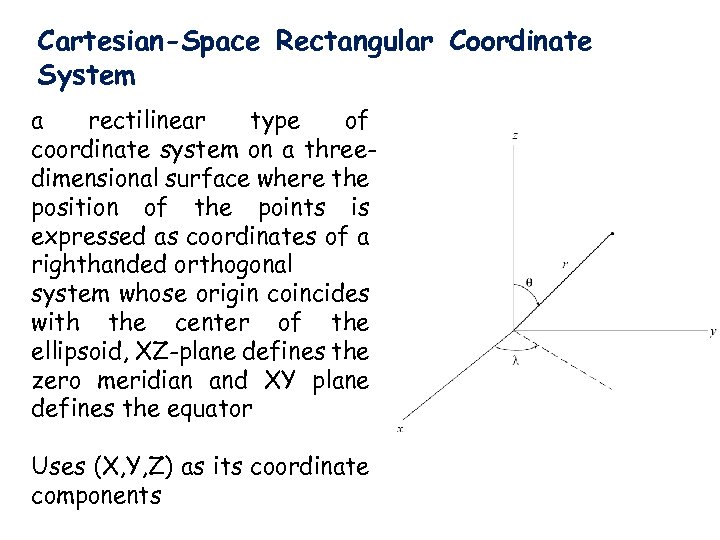 Cartesian-Space Rectangular Coordinate System a rectilinear type of coordinate system on a threedimensional surface