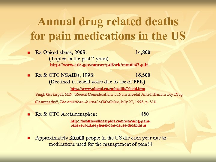 Annual drug related deaths for pain medications in the US n Rx Opioid abuse,