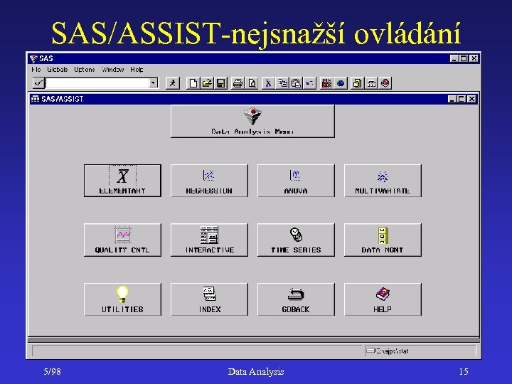 SAS/ASSIST-nejsnažší ovládání 5/98 Data Analysis 15 