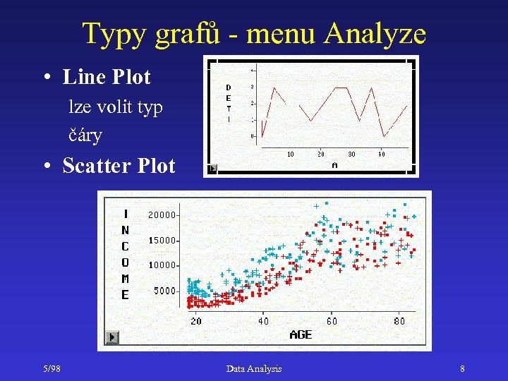 Typy grafů - menu Analyze • Line Plot lze volit typ čáry • Scatter