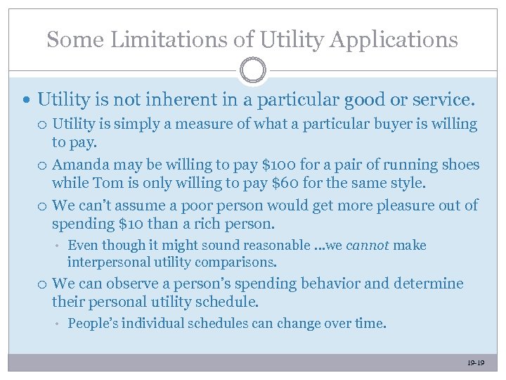 Some Limitations of Utility Applications Utility is not inherent in a particular good or