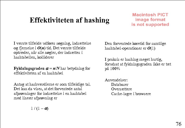 Effektiviteten af hashing I værste tilfælde udføres søgning, indsættelse og fjernelse i O(n) tid.