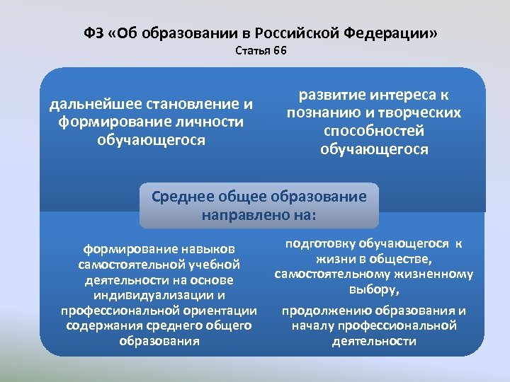 ФЗ «Об образовании в Российской Федерации» Статья 66 дальнейшее становление и формирование личности обучающегося
