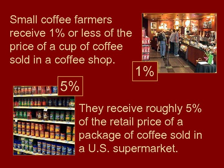 Small coffee farmers receive 1% or less of the price of a cup of