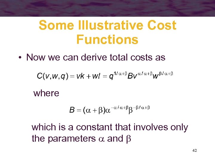 Some Illustrative Cost Functions • Now we can derive total costs as where which