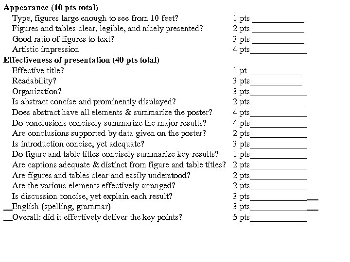 Appearance (10 pts total) Type, figures large enough to see from 10 feet? Figures