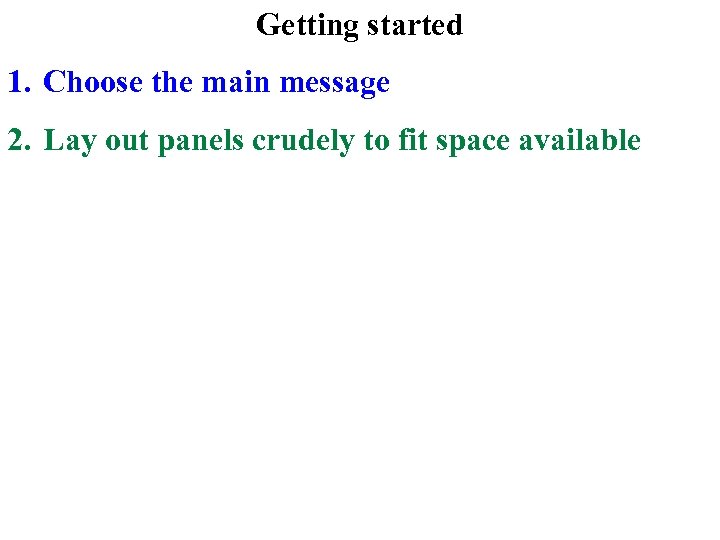 Getting started 1. Choose the main message 2. Lay out panels crudely to fit