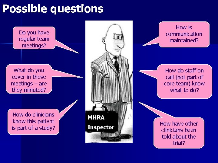 Possible questions Do you have regular team meetings? What do you cover in these