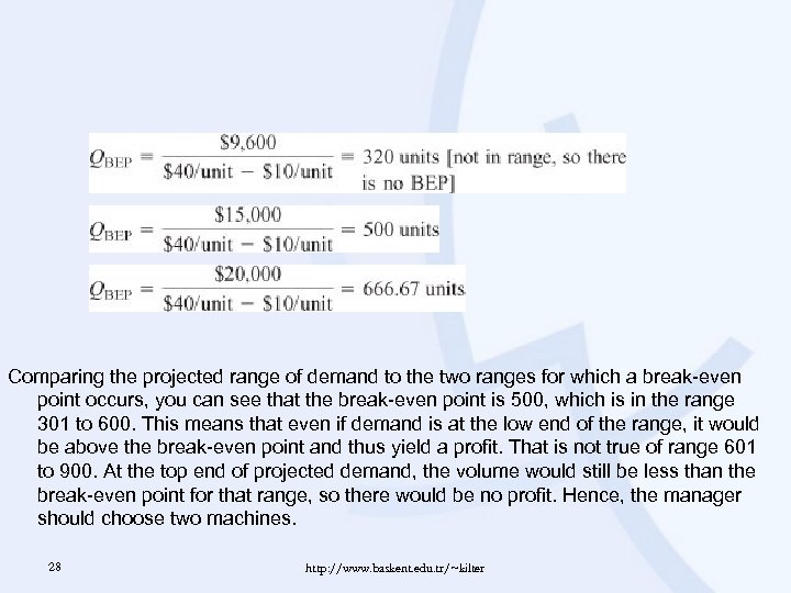 Comparing the projected range of demand to the two ranges for which a break-even