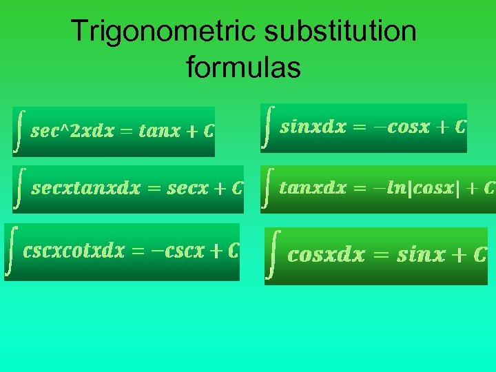 Trigonometric substitution formulas 