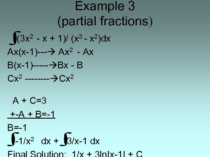 Example 3 (partial fractions) (3 x 2 - x + 1)/ (x 3 -