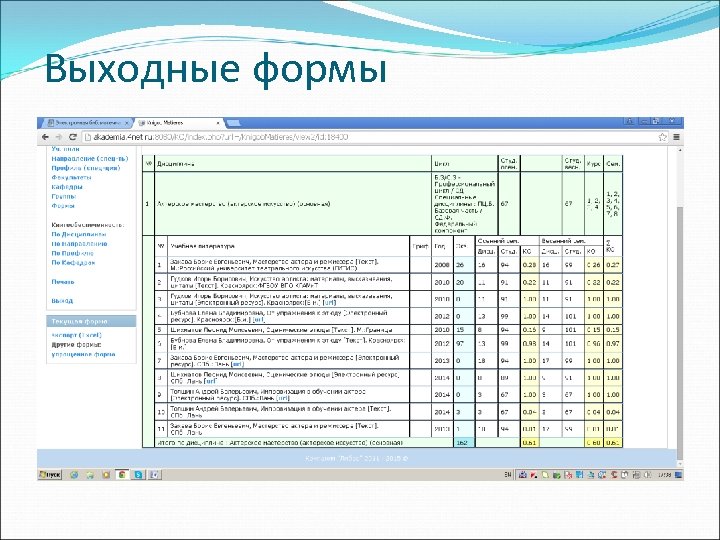 Выходные формы 