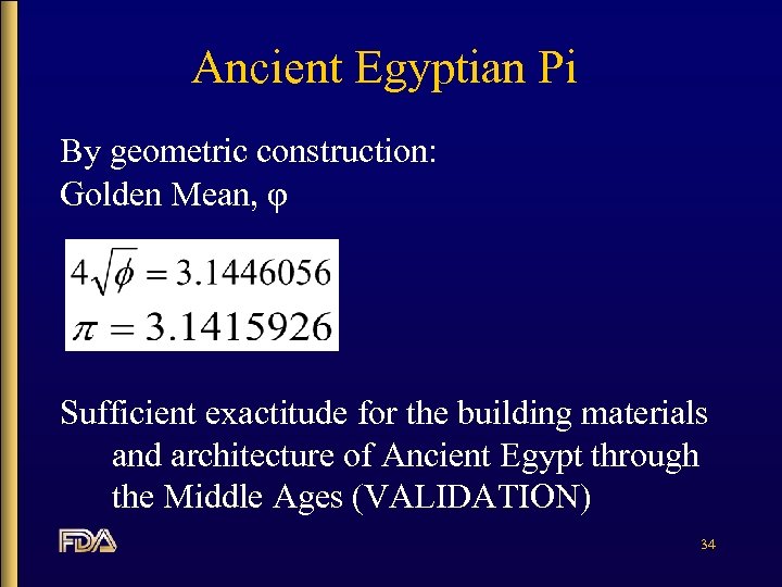 Ancient Egyptian Pi By geometric construction: Golden Mean, φ Sufficient exactitude for the building