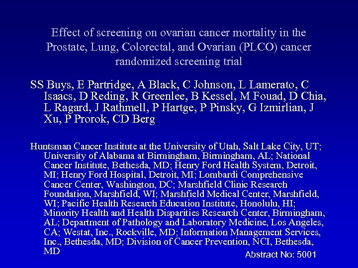 Effect of screening on ovarian cancer mortality in the Prostate, Lung, Colorectal, and Ovarian