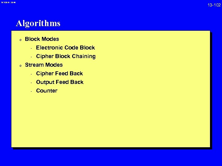 3/17/2018 20: 46 Algorithms 0 Block Modes - Electronic Code Block - Cipher Block