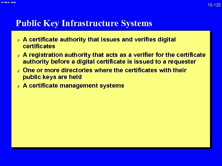 3/17/2018 20: 46 Public Key Infrastructure Systems 0 A certificate authority that issues and