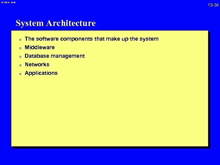 3/17/2018 20: 46 System Architecture 0 The software components that make up the system