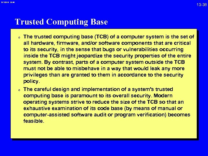 3/17/2018 20: 46 Trusted Computing Base 0 The trusted computing base (TCB) of a