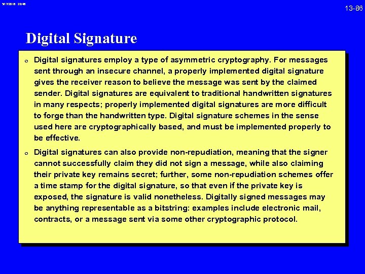 3/17/2018 20: 46 Digital Signature 0 Digital signatures employ a type of asymmetric cryptography.