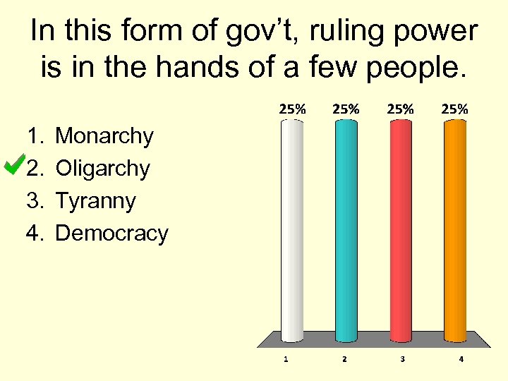 In this form of gov’t, ruling power is in the hands of a few