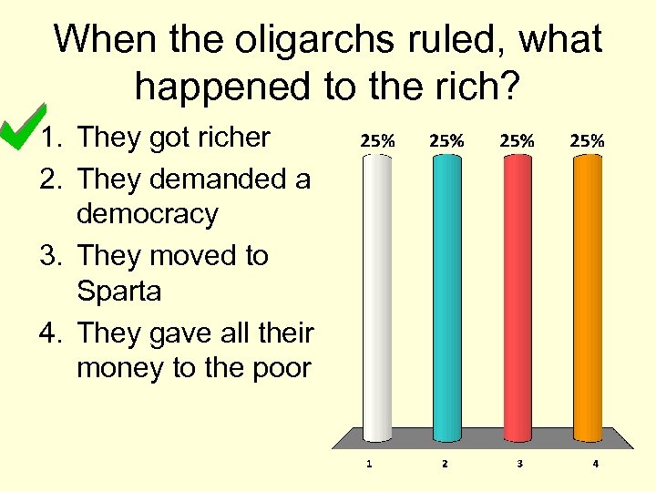 When the oligarchs ruled, what happened to the rich? 1. They got richer 2.