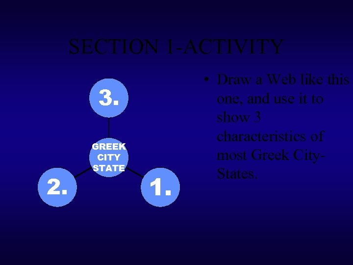 SECTION 1 -ACTIVITY 3. 2. GREEK CITY STATE 1. • Draw a Web like