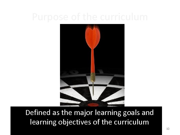 Purpose of the curriculum Defined as the major learning goals and learning objectives of