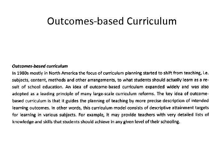 Outcomes-based Curriculum 