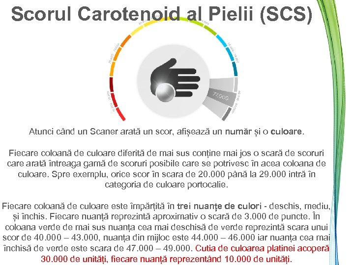 Scorul Carotenoid al Pielii (SCS) Atunci când un Scaner arată un scor, afișează un