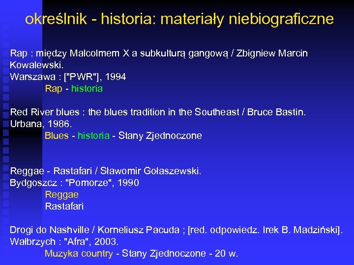 określnik - historia: materiały niebiograficzne Rap : między Malcolmem X a subkulturą gangową /