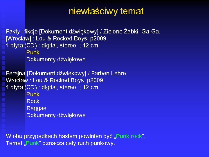 niewłaściwy temat Fakty i fikcje [Dokument dźwiękowy] / Zielone Żabki, Ga-Ga. [Wrocław] : Lou