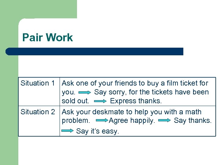 Pair Work Situation 1 Ask one of your friends to buy a film ticket