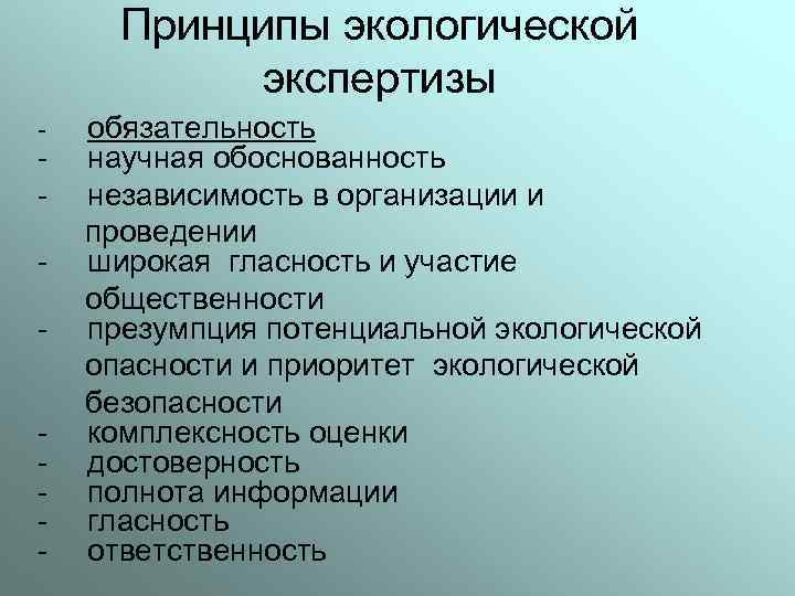 Принципы экспертизы. Приоритетность экологических прав человека.