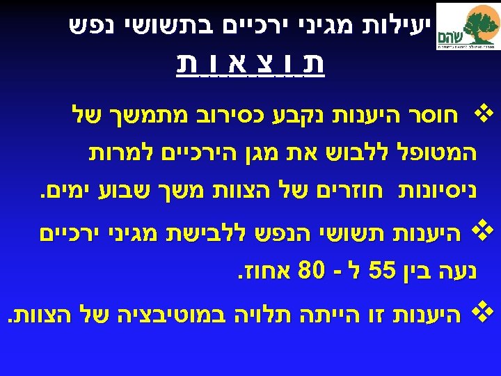  יעילות מגיני ירכיים בתשושי נפש תוצאות v חוסר היענות נקבע כסירוב מתמשך של