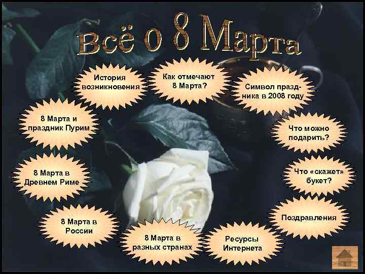 История возникновения Как отмечают 8 Марта? Символ праздника в 2008 году 8 Марта и