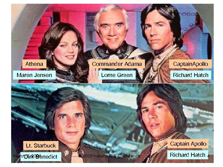 Athena Commander Adama Captain. Apollo Maren Jensen Lorne Green Richard Hatch Captain Apollo Lt.