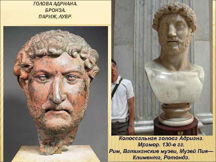 ГОЛОВА АДРИАНА. БРОНЗА. ПАРИЖ, ЛУВР. Колоссальная голова Адриана. Мрамор. 130 -е гг. Рим, Ватиканские