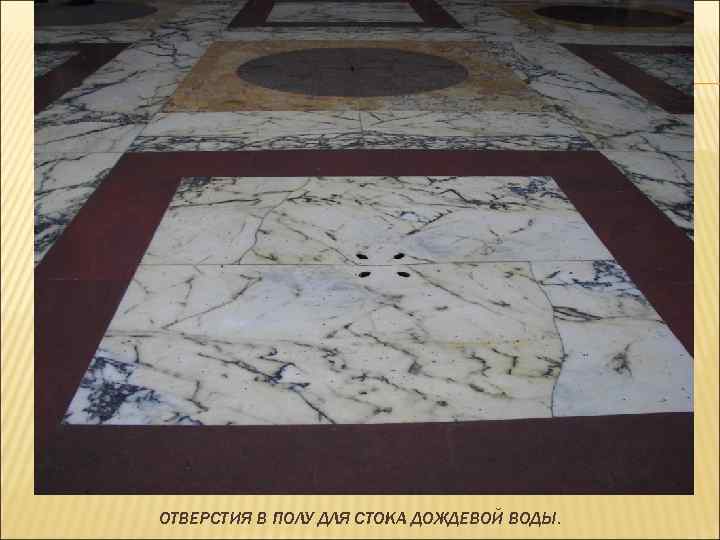 ОТВЕРСТИЯ В ПОЛУ ДЛЯ СТОКА ДОЖДЕВОЙ ВОДЫ. 