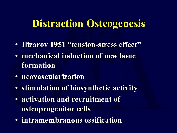 Distraction Osteogenesis • Ilizarov 1951 “tension-stress effect” • mechanical induction of new bone formation